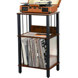 Record Player Stand , 3 Tier End Table With Vinyl Record Holder, Record Shelf Up To 100 Albums,Mid-Century Record Player Table, For Living Room,Office. (Rustic Brown)