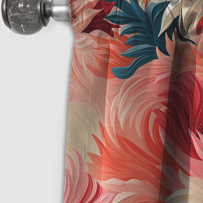 Motif tropical corail - Rideau floral - Rideau occultant floral - 1 panneau, L 52 po x L 120 po