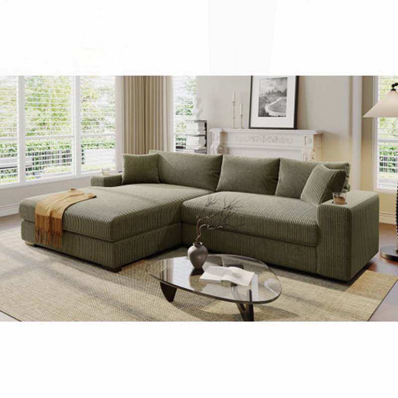 Mirod Large Sectional Sofa with Thick Cushions, Green