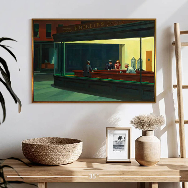Nighthawks, 25 po x 17 po, Cadre flottant doré