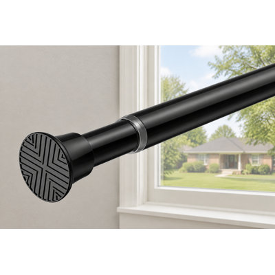Black Adjustable Spring Tension Curtain Rod with No Drilling, Secure Non-Slip Hold, Tool-Free Setup, No Wall Damage, and Sturdy Construction; Ideal for Window, Doorway, and Kitchen