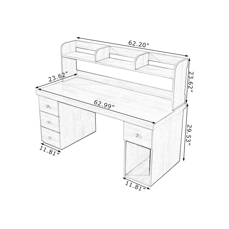 Bureau de direction rectangulaire en bois massif avec tiroirs Walnut, 53.15"H*62.99"W*23.62"D