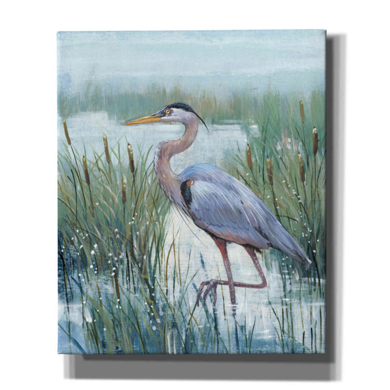 «Marsh Heron II» par Tim O'toole, art mural sur toile, H 24 po x l 20 po x P 0,75 po