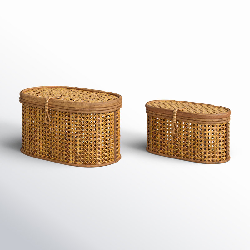 Edelie Coastal Rattan Storage Bin - Set of 2, Natural