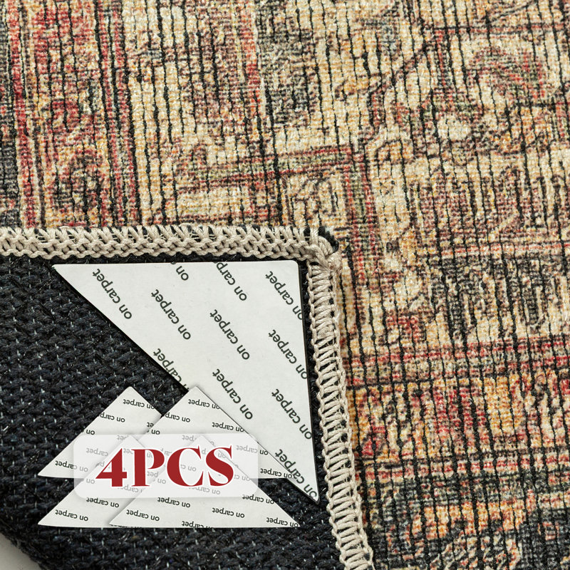 Tapis rétro délavé avec bande antidérapante Aaron, Rectangle 5' x 7'