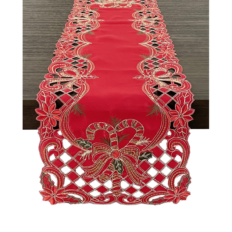 Chemin de table rouge brodé à paillettes, 108 po x 16 po, Rouge