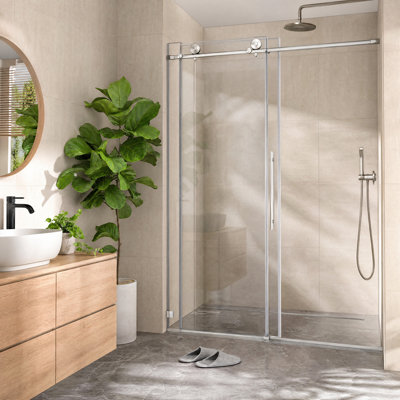 Porte de douche coulissante simple en verre sans cadre, 49-54 po L x 76 po H, verre trempé 5/16 po (8 mm) avec protection anti-explosion