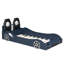 Confortable lit simple en forme de voiture de course avec coussin de dossier à DEL et relaxant, support rembourré en bois bleu - sommeil de qualité-1014609096