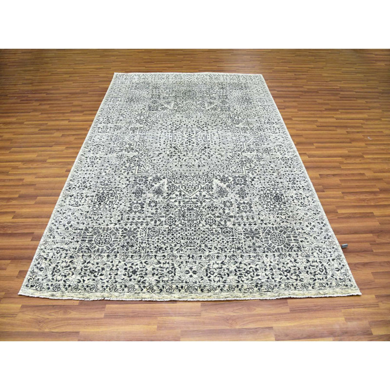 Tapis blanc pur en laine noué à la main 6 pi 1 po x 9 pi 3 po DAF2D034D4024713BE1BE902D521FA75