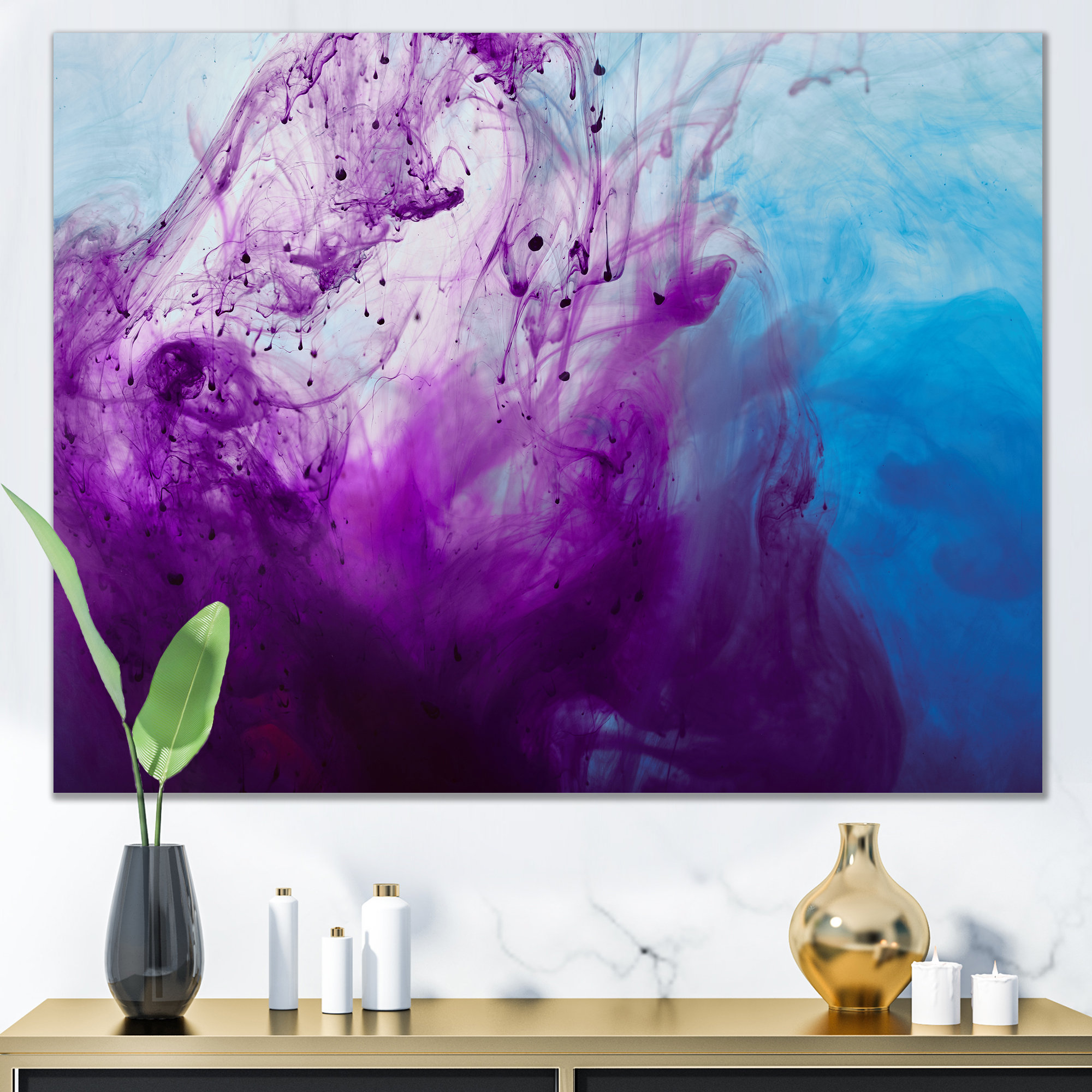 Wrought Studio Purple & Blue Mixing Liquid Ink II Modern Canvas