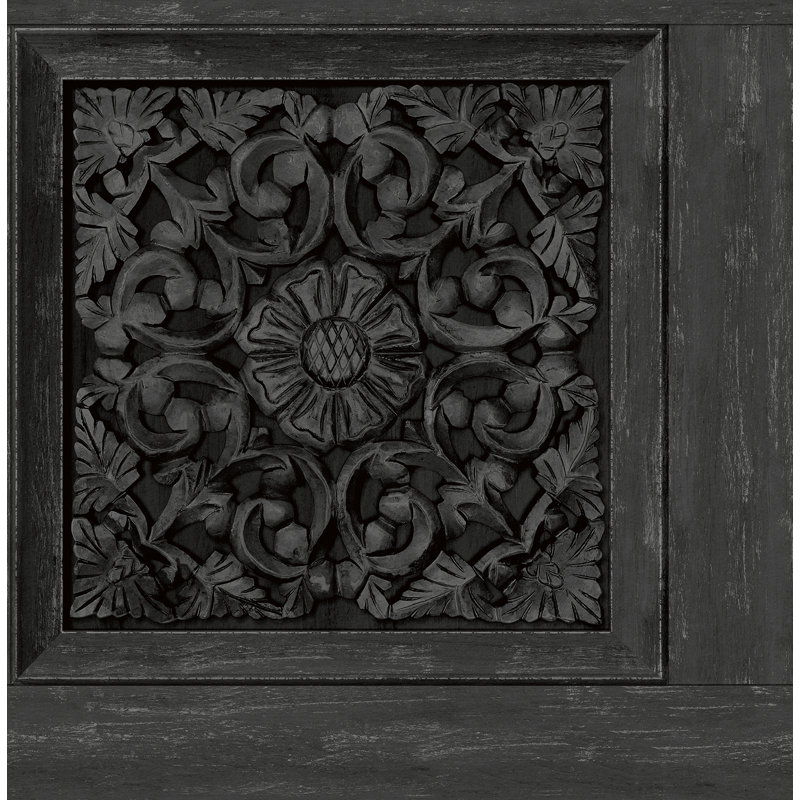 Papier peint adhésif floral sculpté, Noir