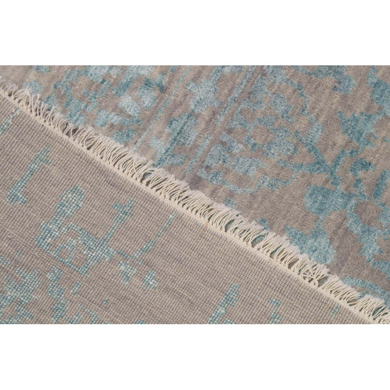 Tapis oriental à la main argenté/aqua noué la