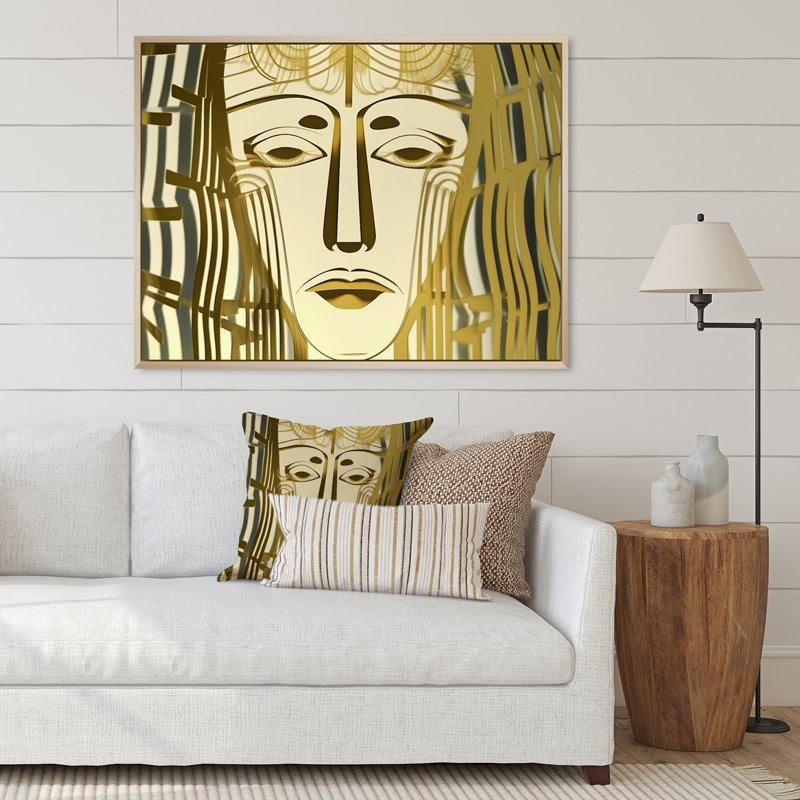 Abstract Sci-Fi Portrait Young Man Geometric Gold - Man Wall Decor, Cadre naturel flottant, H 30 po x l 40 po x P 1,5 po