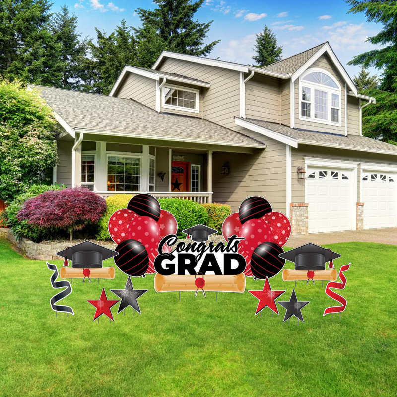 Ensemble de piquets de jardin 11 pièces Congrats Grad, Red/Black