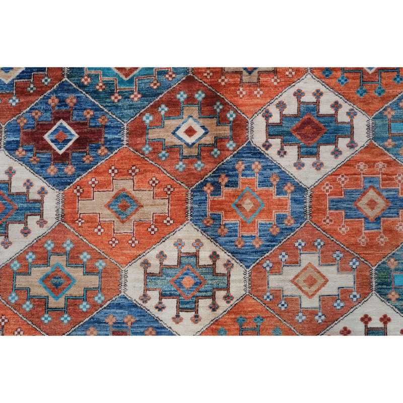 High-Quality Hand-Knotted Red And Navy Area Rug