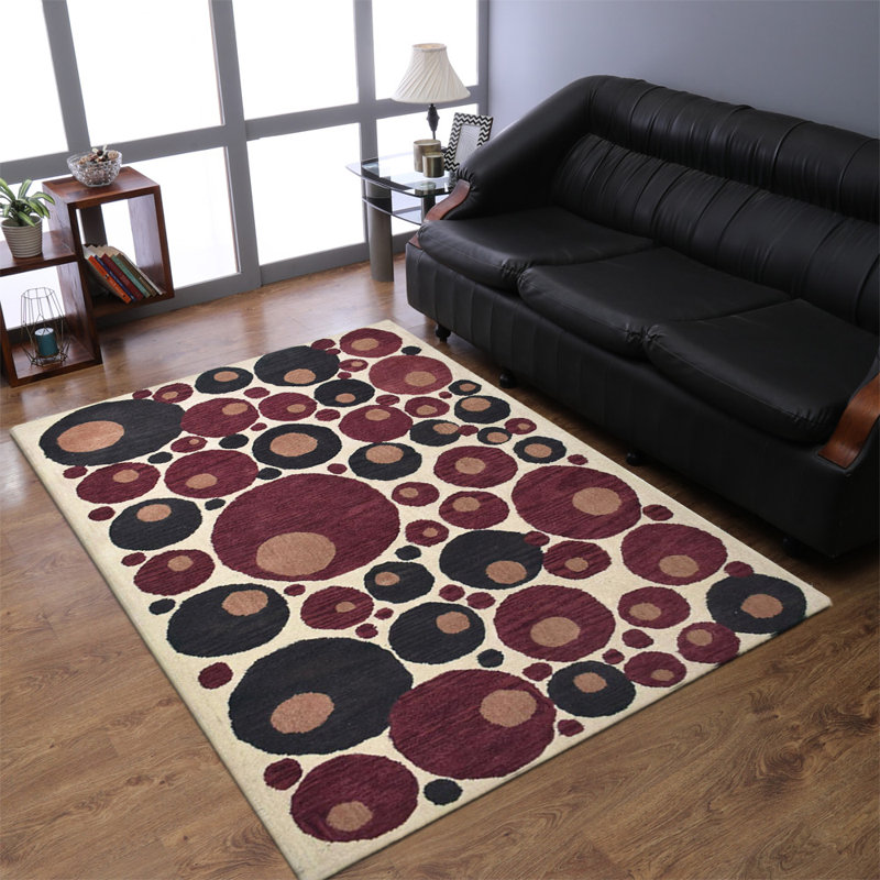Tapis écologiques en laine touffetée à la main de 9 pi x 12 pi Beybut - de couleur rouge beige, de conception moderne et contemporaine, de tapis épais antidérapants faits à la main pour le salon, la chambre à coucher