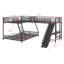 Lit superposé en L avec lit mezzanine, bureau intégré et glissade