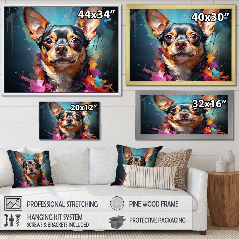 Chihuahua chic I sur toile, H 40 po x l 30 po x P 1,5 po, Toile tendue