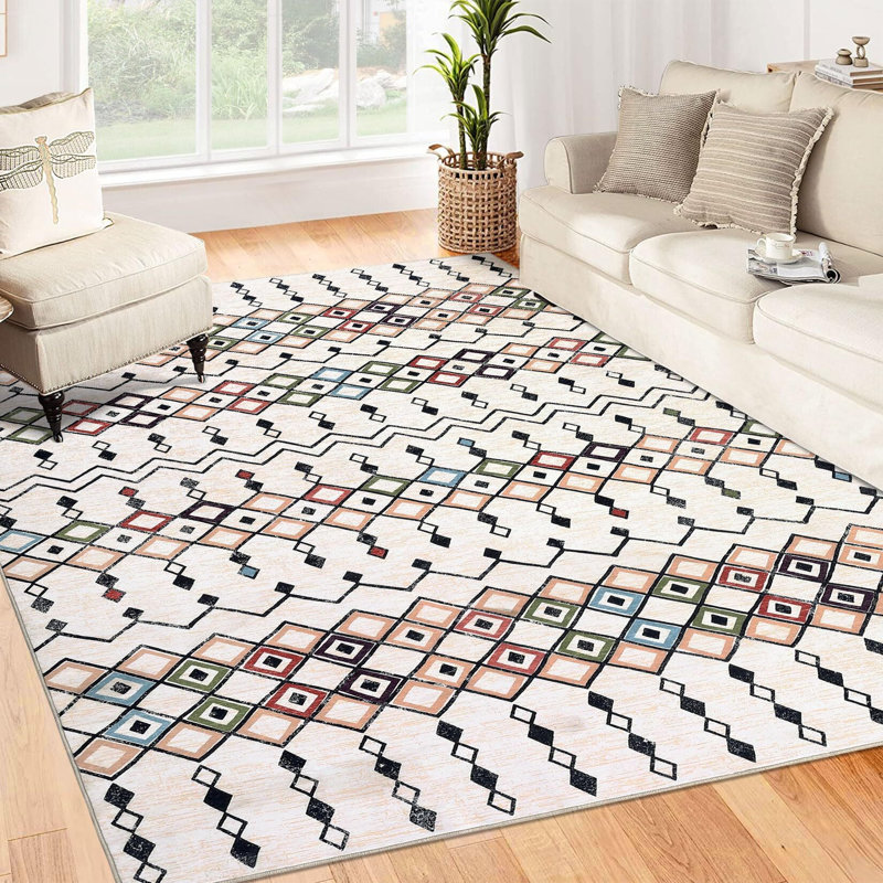 Tapis marocain lavable à poils courts, Rectangle 9 pi x 12 pi