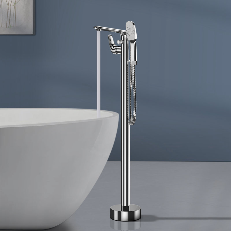 Robinet de baignoire autoportant avec douche à main à poignée simple Topcraft, Chrome chrome