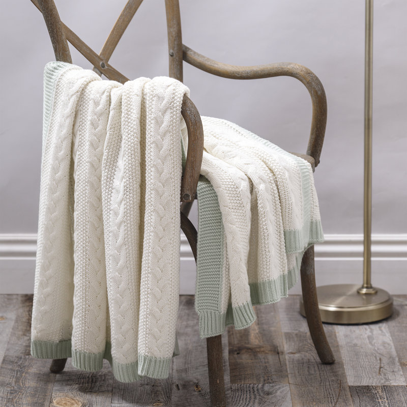 Cable Knit Throw Blanket, Off White