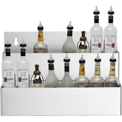 Express KitchQuip Stainless Steel 22" Double Tier Speed Rail - Heavy-Duty Wall-Mounted Liquor Bottle Organizer