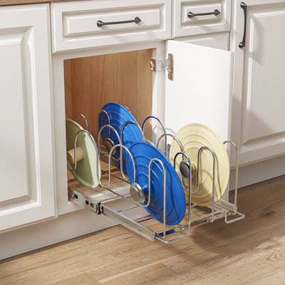 Pull Out Cabinet Organizer for Pot Lids Bakeware and Cutting Boards