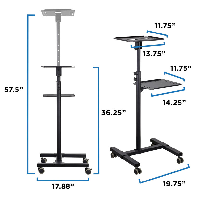 Mount-It! Mobile Projector and Laptop Stand with 2 Shelves, Rolling Cart