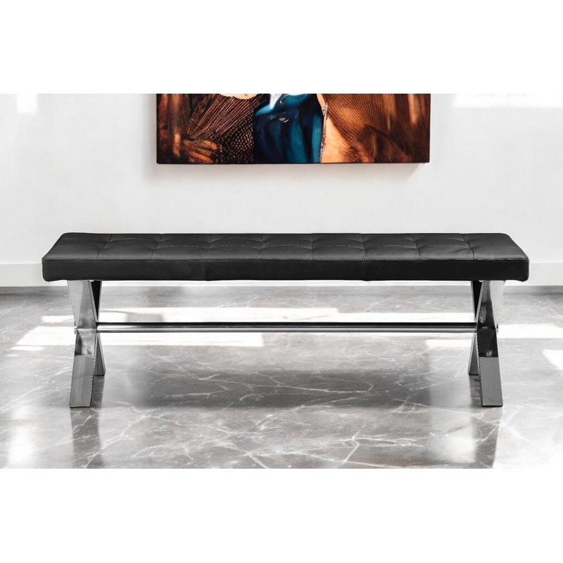 Beverly Faux Leather Upholstered Bench, Black Genuine Leather