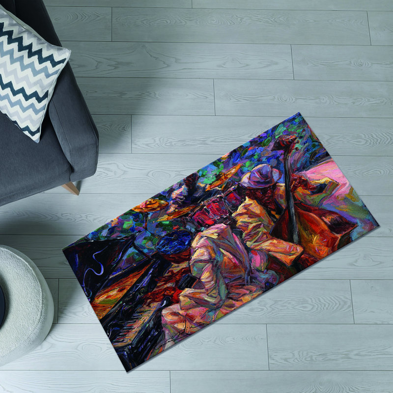 Floral Elegance Printed Rug: Soft Pile Indoor Floor Covering with Intricate Blossom Design on a Background