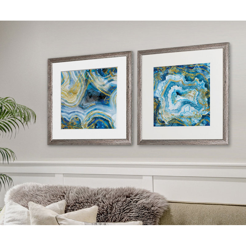 « touch of gold agate », ensemble de 2 reproductions d’art encadrées, Cadre brun