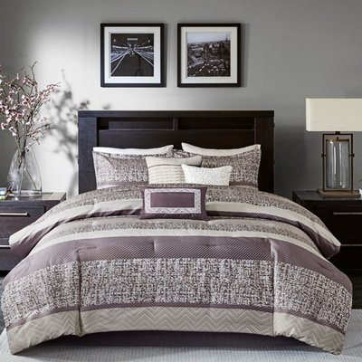 Ensemble d'édredon mauve - envers en microfibre de couleur unie, coussins décoratifs, lit 7 pièces lavable, machine plissée