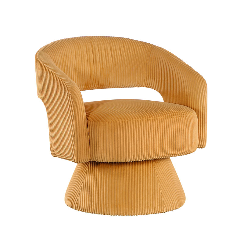 Chaise moderne rotative à 360 degrés en velours côtelé jaune, structure en bois massif, assise confortable pour le mobilier de bureau