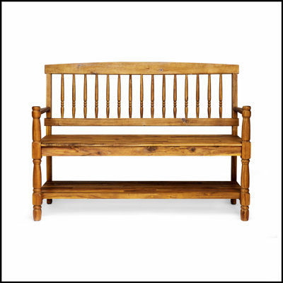 Banc Imperial Farmhouse avec rangement intégré et détails en bois d'acacia fabriqués à la main, parfait pour des sièges élégants et fonctionnels