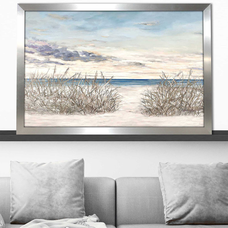 Windy Beaches par Julie Derice - Peinture, Encadrement argenté, H 33,5 po x l 49,5 po x P 1 po