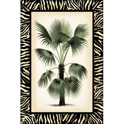 Small Palm In Zebra Border II - Wrapped Canvas Print