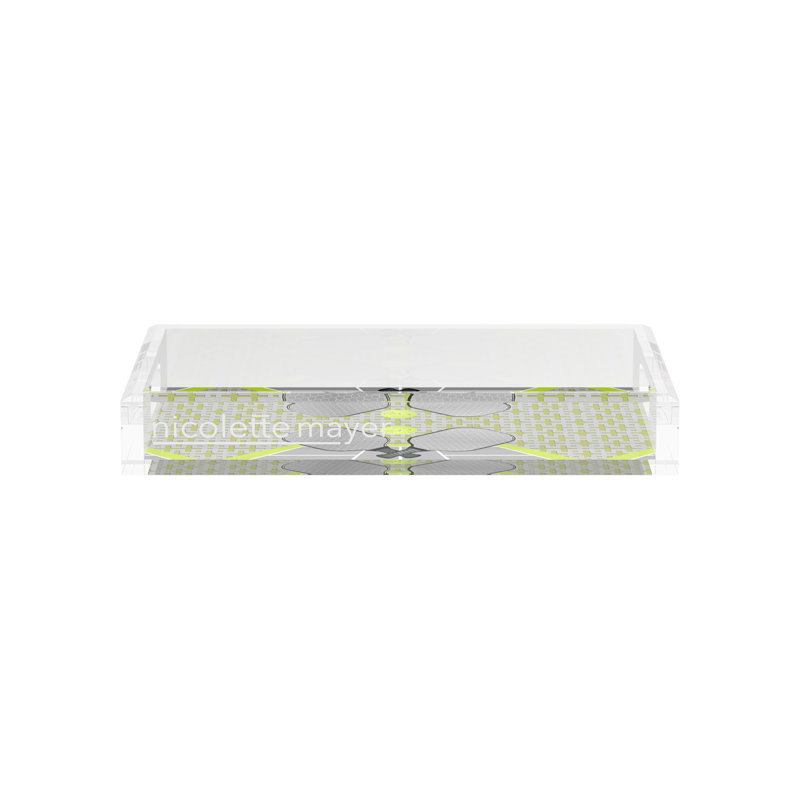 Plateau rectangulaire Pickelball Anyone, 2" H x 12.5" W x 7.75" D, Silver/Lime