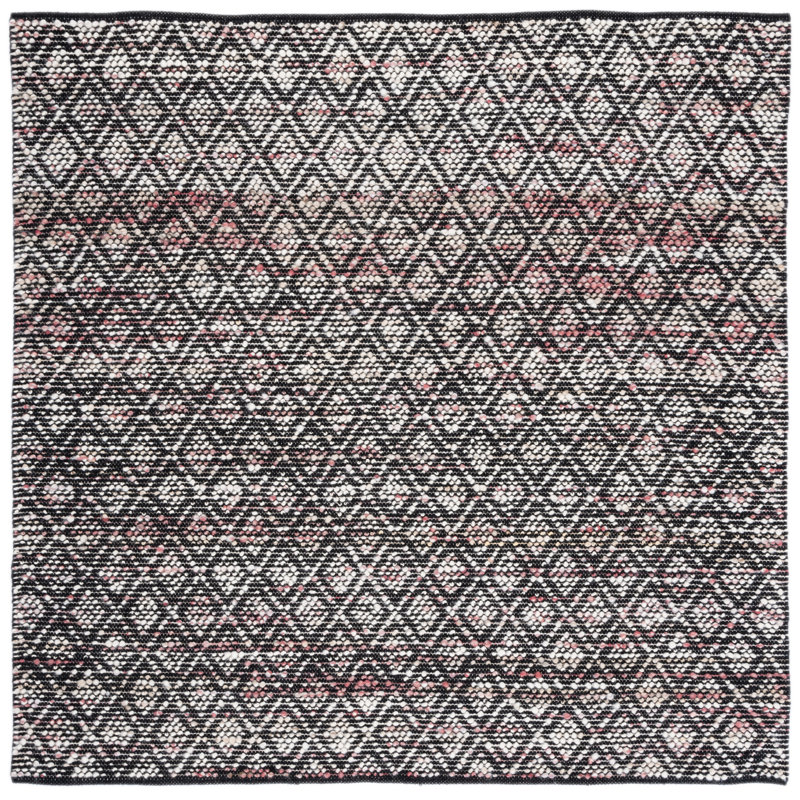 Natura Hand Woven Wool/Cotton Geometric Rug in Ivory/Red/Black, Square 6'