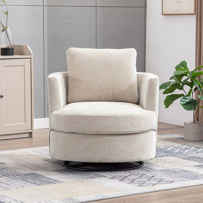 Fauteuil demi-tonneau pivotant en chenille et fauteuil d'appoint rond confortable pour le salon, fauteuil club à 360 degrés, fauteuil de détente