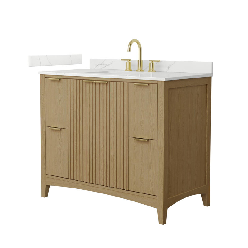 Single Vanity, Beige / Brushed Gold, 48", Giotto Quartz