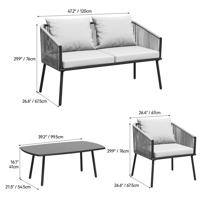 Yanush 4 - Person Patio Dining Set with Rectangular Table , Cushions Included