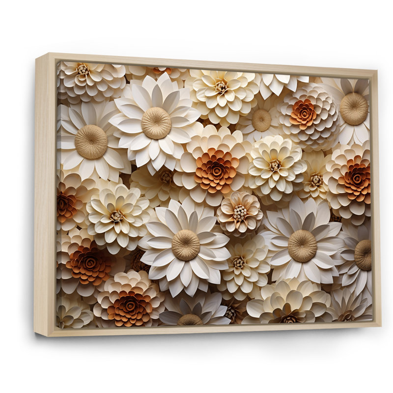 «Vibrant White Zinnias Collage» sur toile, Cadre naturel flottant, H 30 po x l 40 po