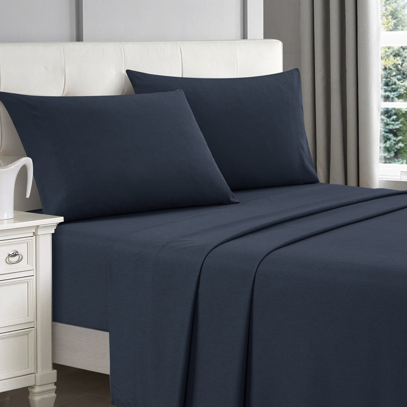 Navy Blue Queen Bamboo Cooling Deep Pocket Sheet Set