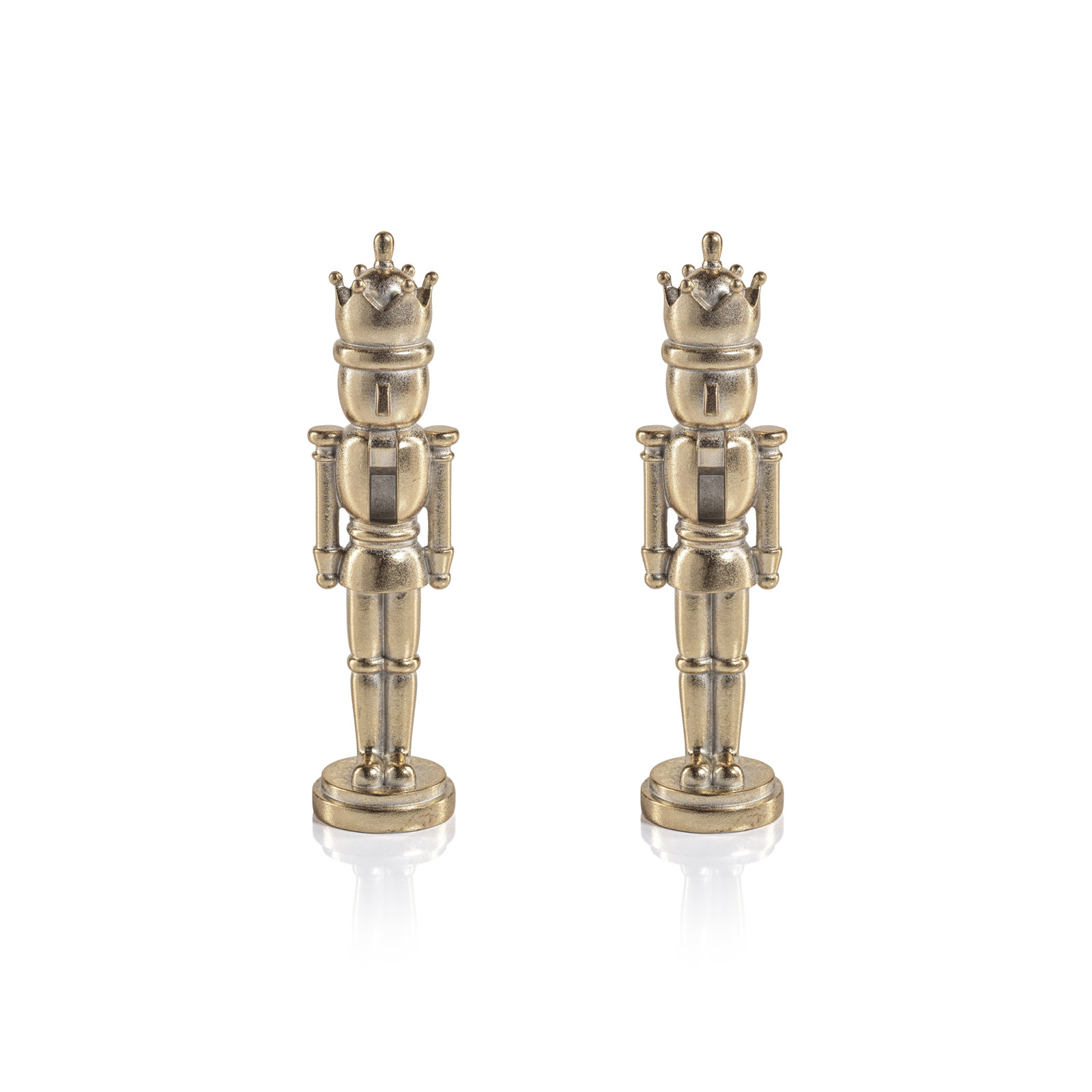 Hartwin 2-Piece Set Metallic Decorative Nutcracker Figurines, Gold, 8" H x 2" W x 2" D
