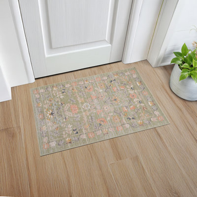 Tapis oriental traditionnel en polyester sauge Helen, 2 pi x 3 pi