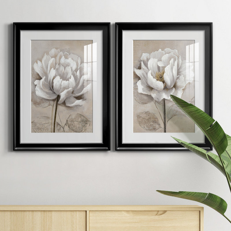 "Soft White I", ensemble de 2 reproductions d'art, H 18,5 po x l 49 po, Impression encadrée avec passe-partout, Noir