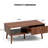 Fluted Coffee Table With Storage, Mid Century Dining Table With Drawer And Solid Wood Legs, Small Coffee Tables For Living Room, Walnut