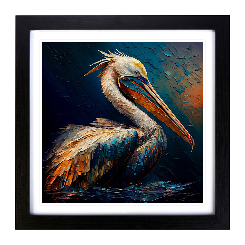 Pelican Palette Knife Painting - Framed Print, Black