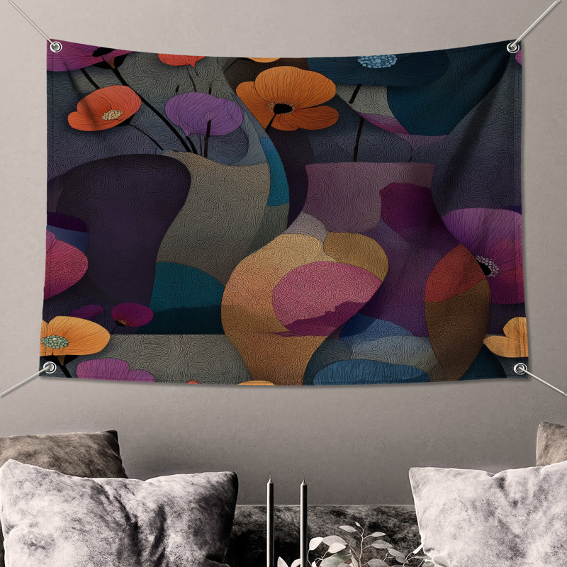 Tapisserie murale florale - Décoration murale abstraite, 104in H x88 with 4 Grommets