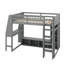 Lit mezzanine double pleine grandeur avec bureau, tablettes multiples, DEL et portemanteau suspendu